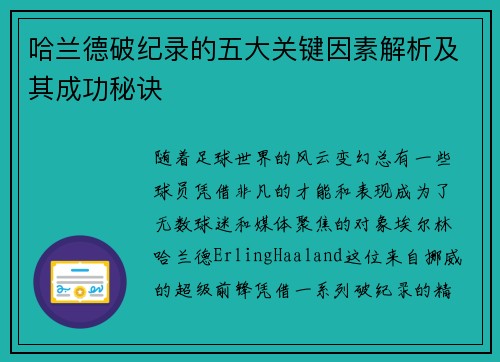 哈兰德破纪录的五大关键因素解析及其成功秘诀