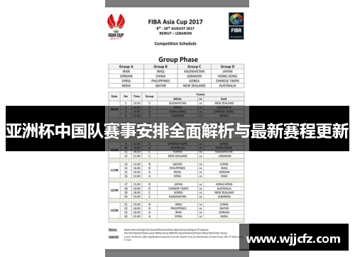 亚洲杯中国队赛事安排全面解析与最新赛程更新